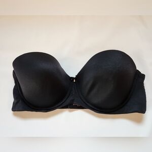 Soma Embraceable Strapless Bra 36D Black Satin Lined Underwire